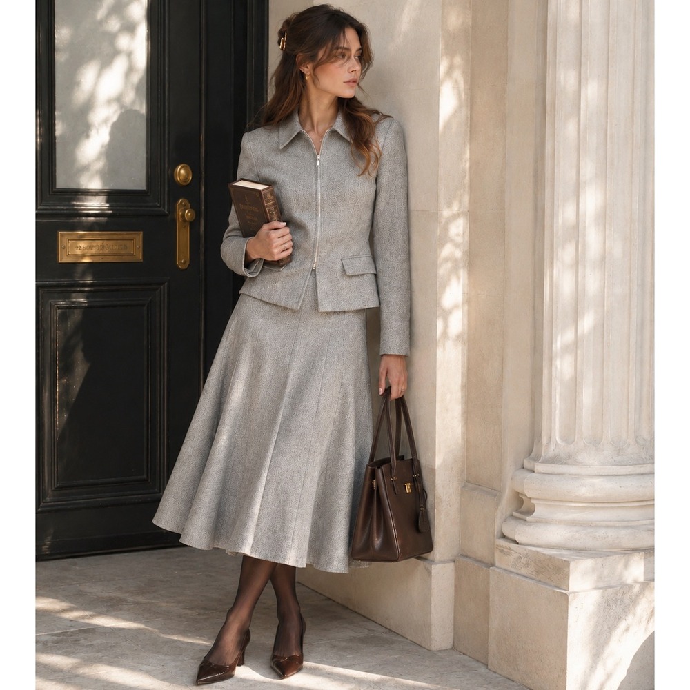 Vintage Talbots Petites Gray Wool Blend Suit Y2K Dark Academia Jacket 4 Skirt 6